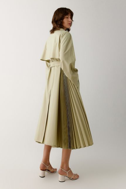 Double-breasted trench coat with side pleating