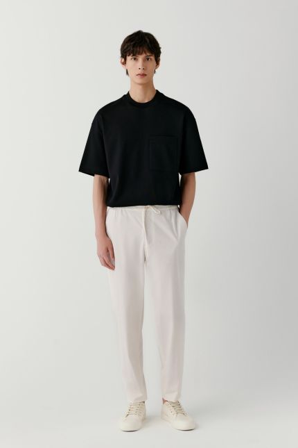Cotton twill trousers with elasticated waist