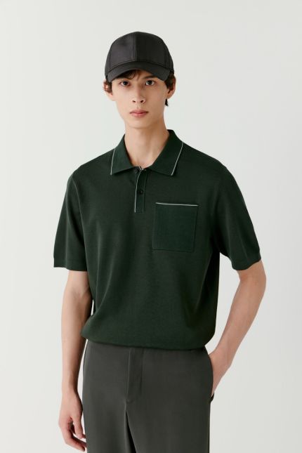 Cotton blend polo shirt with patch pocket