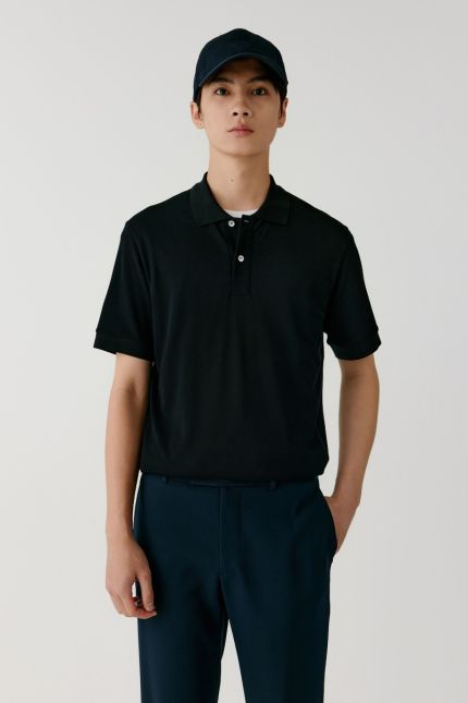 Straight-fit silk jersey polo shirt