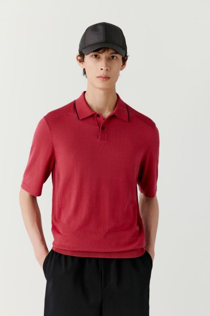 Silk and cotton polo shirt with contrasting knit