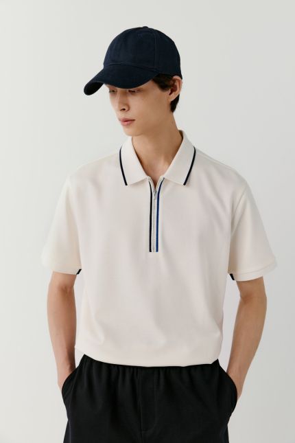 Zippered cotton jersey polo shirt
