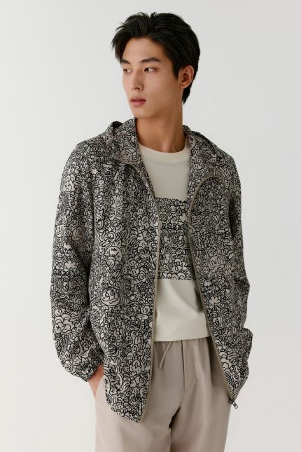 Hooded printed silk jacket
