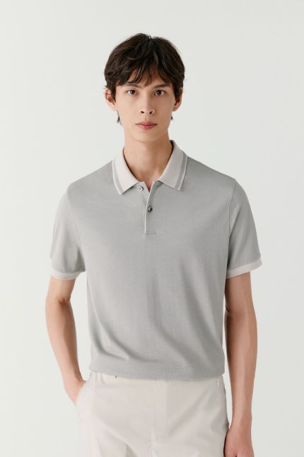 Silk pique polo shirt with contrasting collar