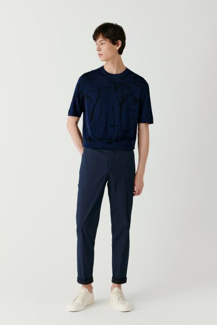 Cotton blend twill carrot trousers