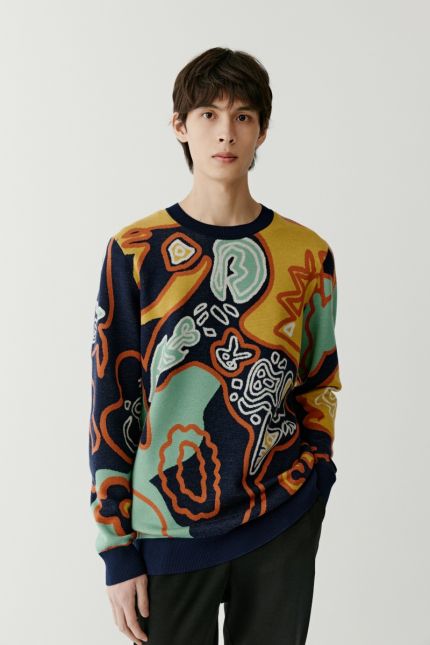 Wool jumper with coloured pattern