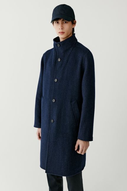 Straight double face wool and cashmere coat