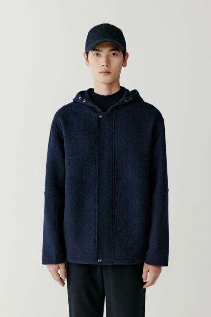 Hooded double face wool and cashmere jacket