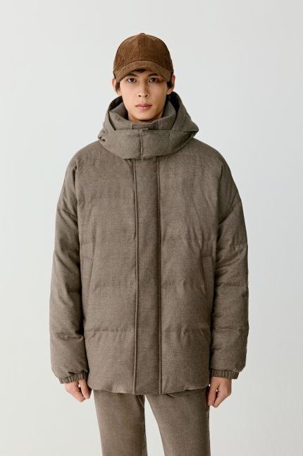 Hooded wool and cashmere down jacket