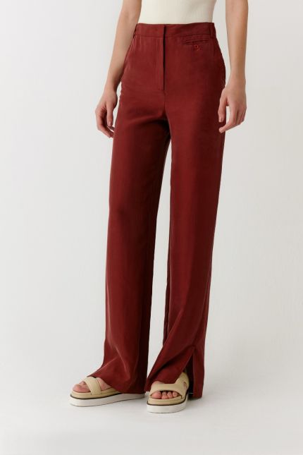Straight-leg silk crepe trousers