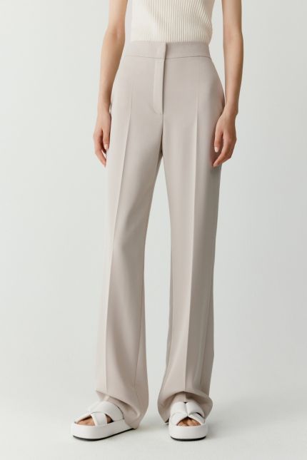 Wide leg worsted wool trousers