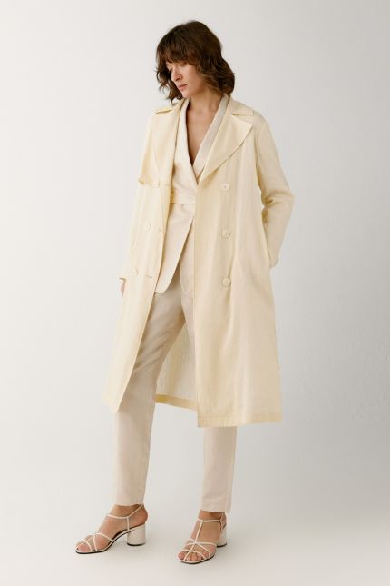 Silk and linen blend trench coat