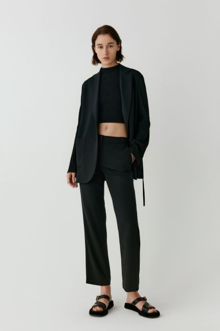 Cropped straight-leg silk crepe trousers