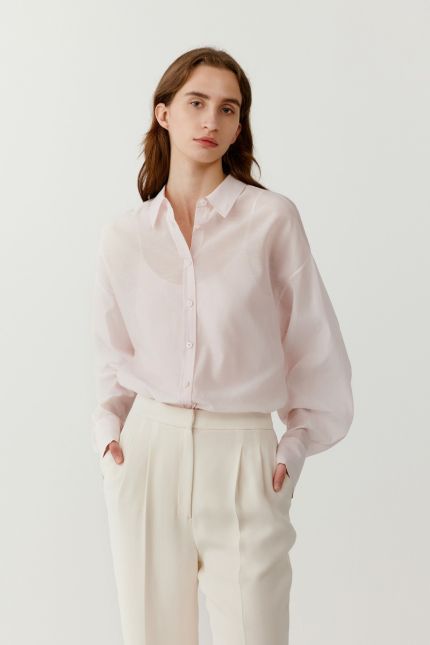 Loose fit cotton and silk organza shirt