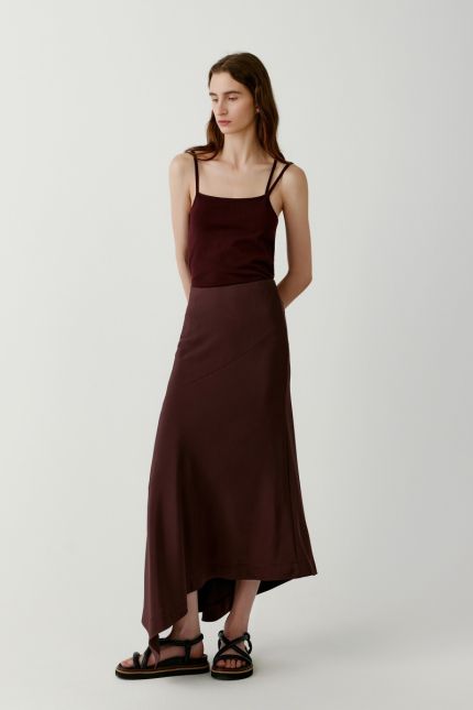 Asymmetric silk crepe long skirt