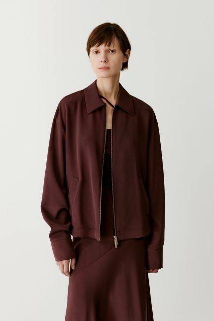 Loose fit zippered silk crepe jacket