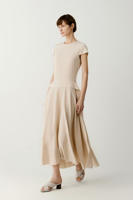Short-sleeved long silk dress