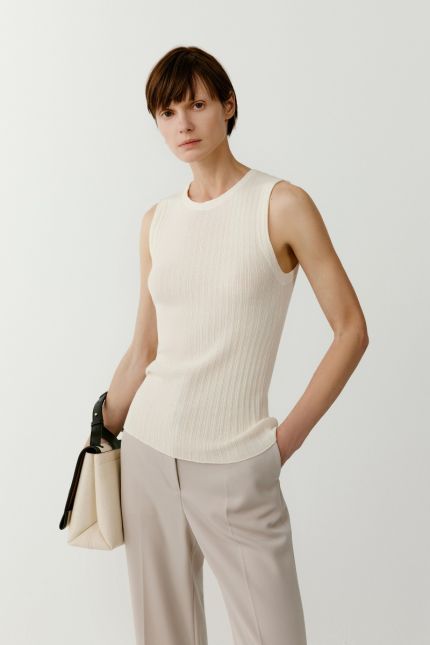 Ribbed cotton and silk tank top