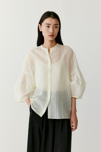 Cotton and silk shirt with balloon sleeves
