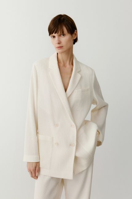 Double-breasted pleated cotton jacket