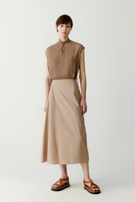 Asymmetric cotton and silk skirt