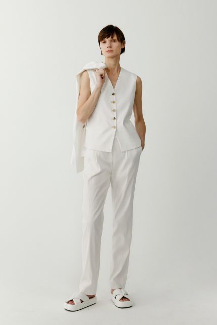 Pleated linen blend trousers