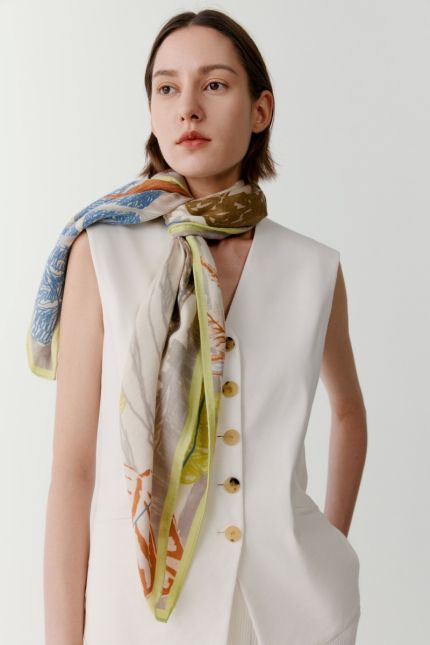 Leaf Life printed cashmere and silk scarf