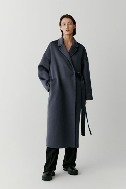 Belted double face cashmere coat