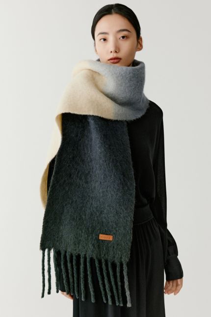 Oversized wool fringe scarf