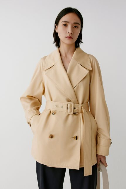 Cropped wool and cotton twill trench coat