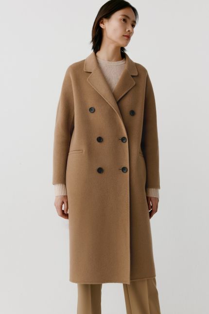 Double-breasted double face wool and cashmere coat