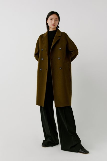 Double-breasted double face wool and cashmere coat
