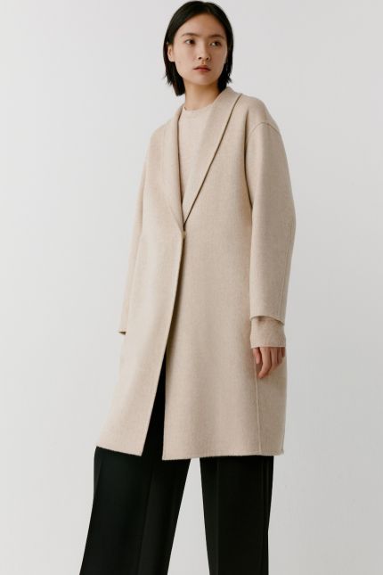  Shawl collar double face cashmere coat