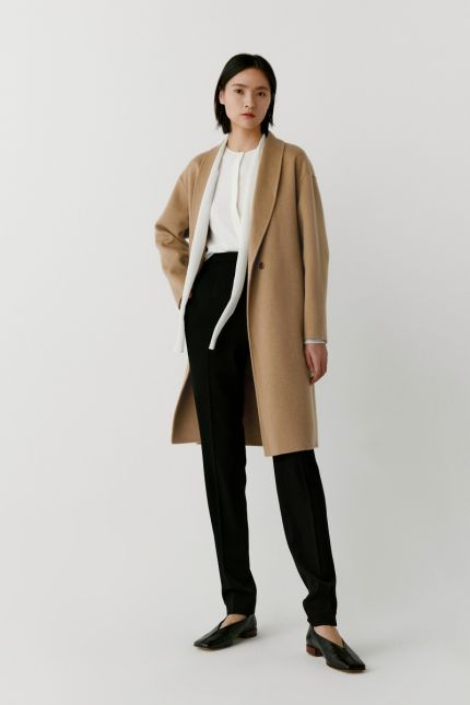 Shawl collar cashmere coat