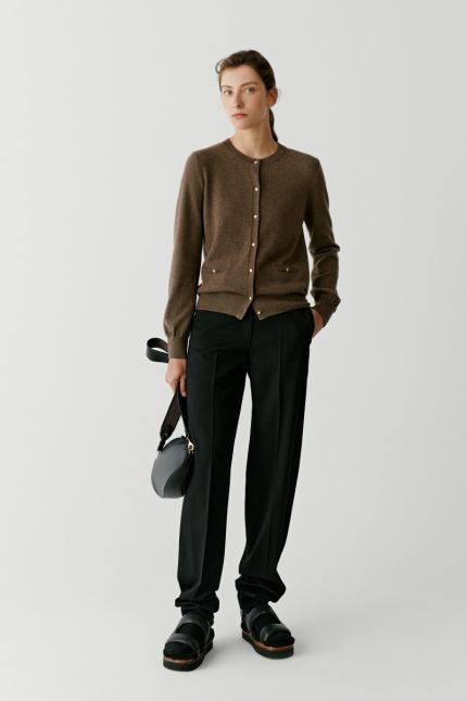 High-waisted stretch wool trousers
