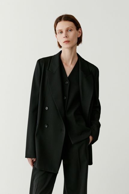 Double-breasted wool twill blazer