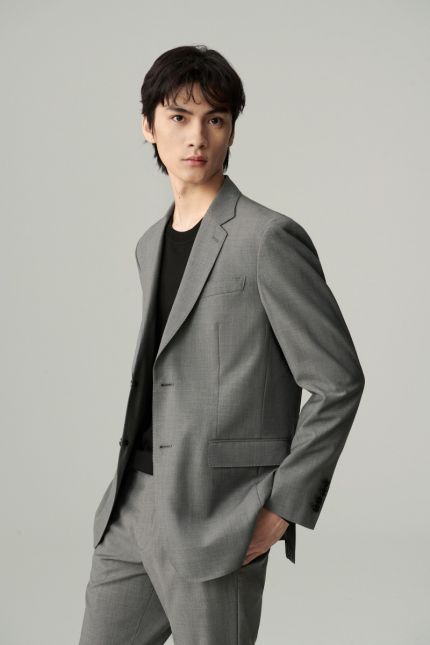 Worsted wool straight-fit blazer