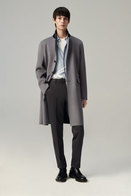 Grey Double Faced Wool and Cashmere Coat
