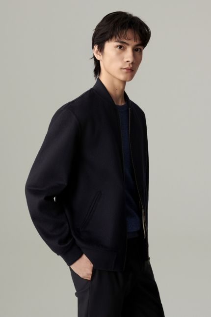 Zip double face cashmere and wool bomber jacket