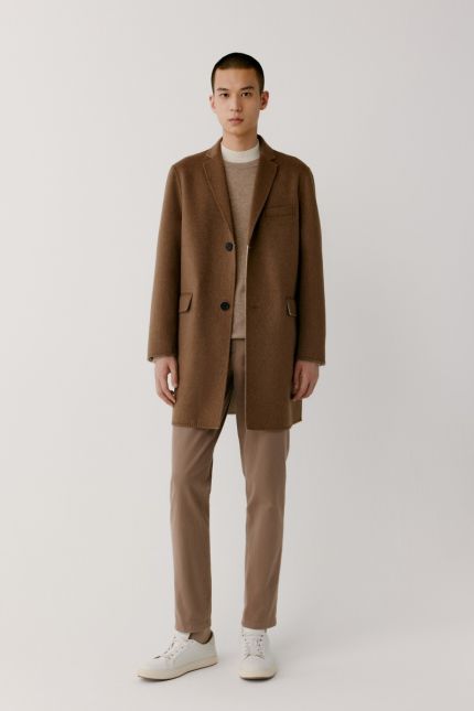 Straight double face cashmere and wool coat