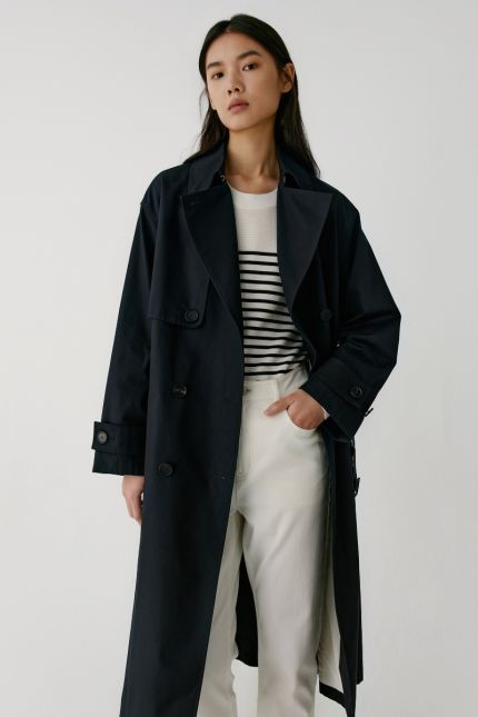 Double-breasted cotton twill trench coat