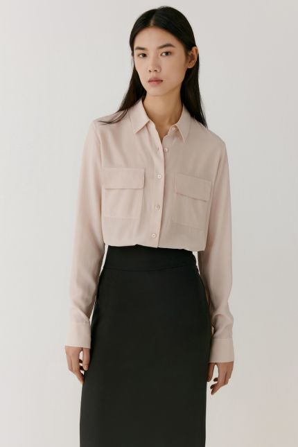 Straight-fit silk shirt with patch pockets