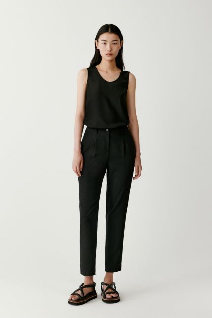 Tapered stretch silk crepe trousers