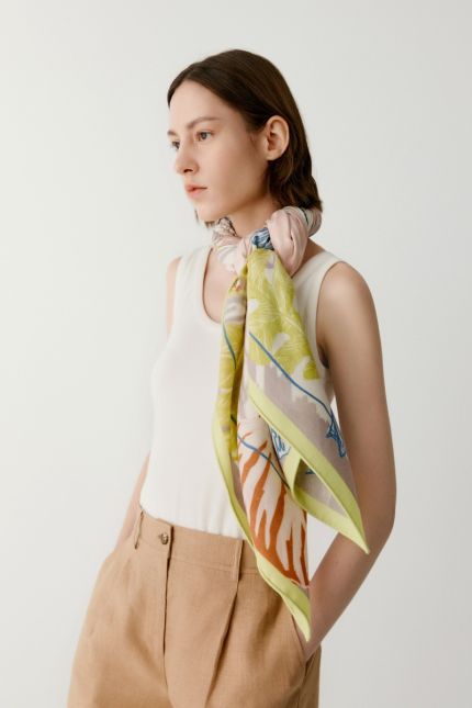 Leaf Life oversized printed cashmere and silk scarf