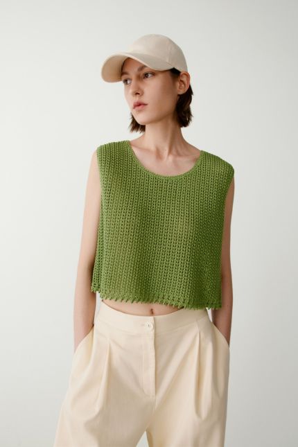 Cropped knit cotton tank top