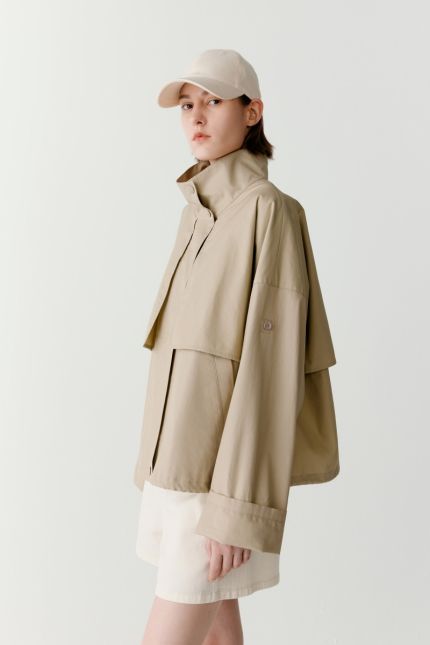 Stand-up collar cotton and silk parka