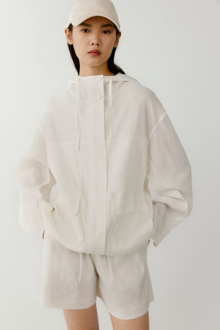 Hooded stretch linen jacket