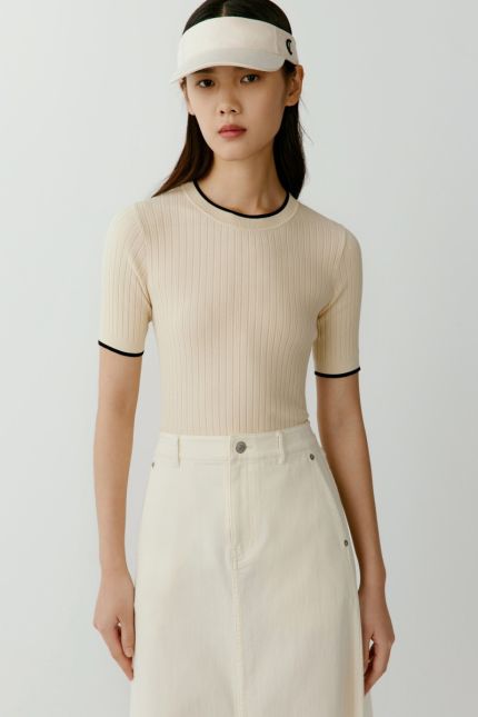Ribbed knit cotton and silk t-shirt
