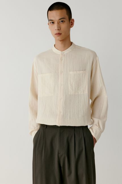 Cotton crepe stand-up collar shirt