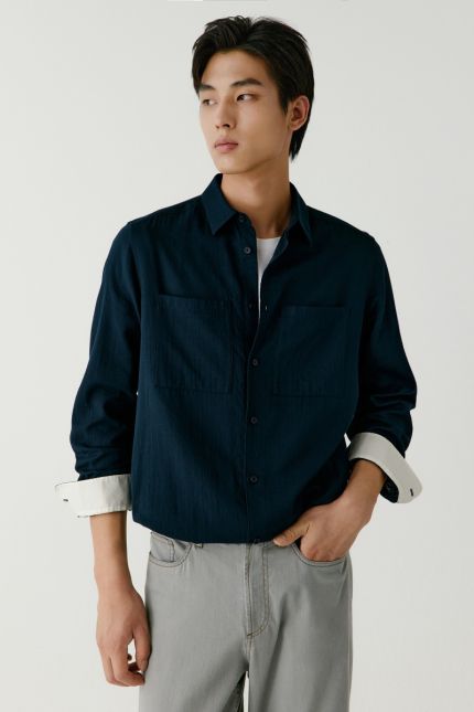 Straight-fit double-layered cotton shirt
